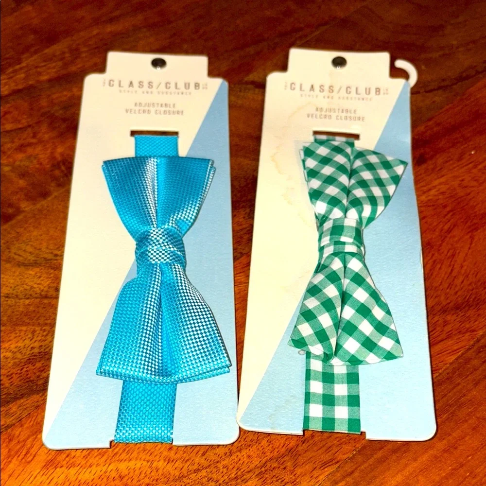 NWT Boy's Class Club Adjustable Bow Tie Green Navy Blue White Plaid Neckwear